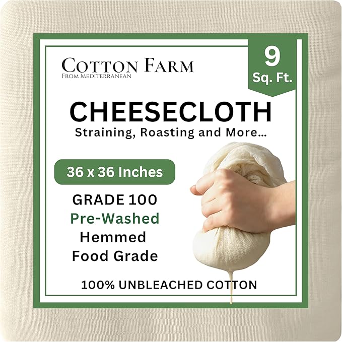 Cotton Farm Grade 100 XL Cheese Cloth for Straining & Cooking; 36x36 Inch; 100% Unbleached Cotton Cheesecloth; Reusable with Finished Edges, Butter Muslin