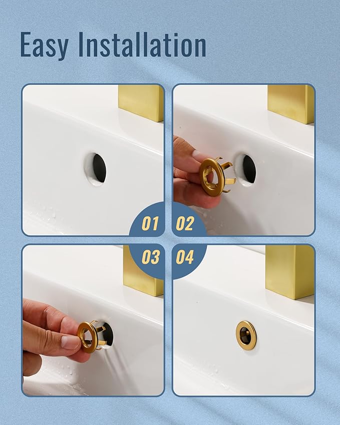 Sink Overflow Ring Brushed Gold: ARCORA 2 Pack Solid Brass Bathroom Vessel Sink Overflow Cover Basin Trim Ring Hole Insert Caps