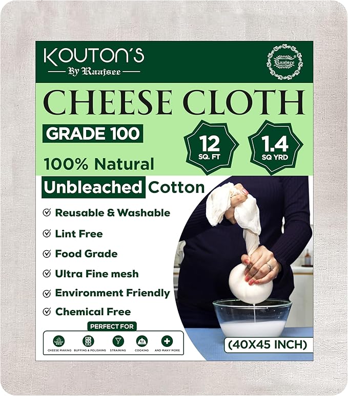 Unbleached Cheese Cloths 100 Grade, 12 Sq Feet - 1.4 Sq Yards 100% Organic Cotton Fabric - Reusable Ultra Fine Mesh Muslin Cloth - Cheesecloth For Straining Cooking,Baking,Cheese Making