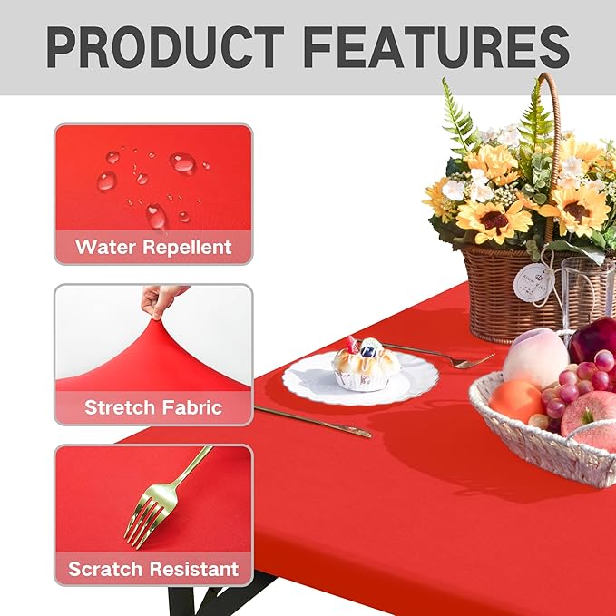 Square Fitted Table Cover Elastic Tablecloth Stretch Spandex Table Top Cover Table Topper Cap for Dining Kitchen Home Party Red 36X36 Inch