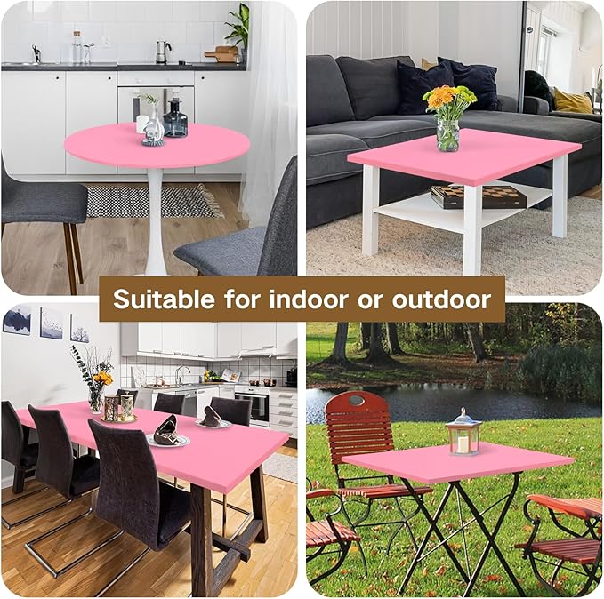 Square Fitted Table Cover Elastic Tablecloth Stretch Spandex Table Top Cover Tables Topper Cap for Dining Kitchen Home Party Pink 36X36 Inch
