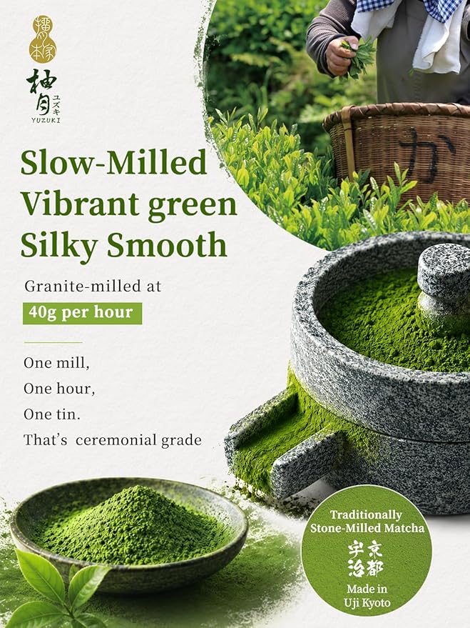 YUZUKI Matcha Powder 40g - Japanese Ceremonial Grade Matcha Green Tea Powder - First Harvest - Product of Japan, Uji Kyoto - Zero Sugar (1.4 oz）