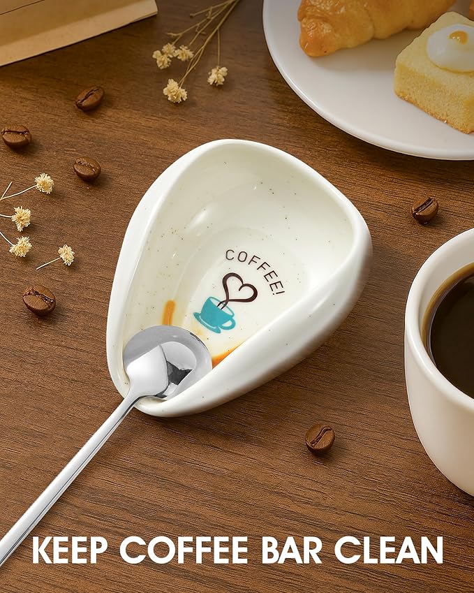 FANGSUN Coffee Spoon Rest, Ceramic Spoon Holder for Kitchen Counter, Gifts for Women Mom, New Year‘s Presents, Cute Coffee Bar & Corner Space Accessories