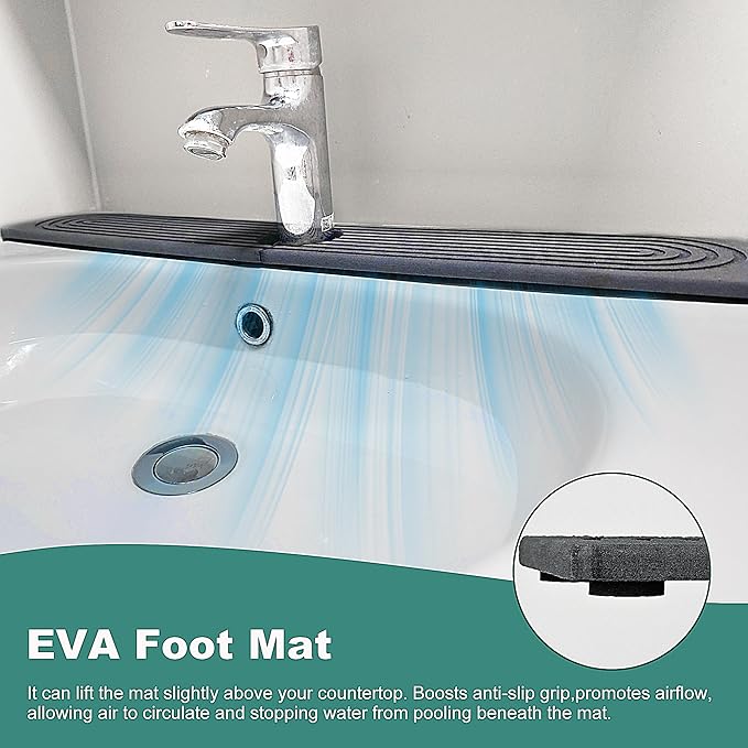 Stone Faucet Mat For Kitchen Sink with Raised Feet, 23.6" Long Diatomite Quick Drying Stone Sink Tray, Super Absorbent Kitchen Sink Splash Guard Sink Protectors for Kitchen Bathroom Counter