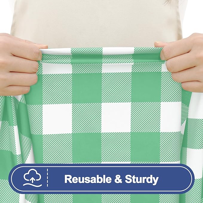 Smiry Picnic Table Cloth 2 Pack, Waterproof Elastic Fitted Tablecloths for 18x72 Rectangle Tables, Washable Polyester Buffalo Plaid Tablecloth for Camping & Outdoor (Sage Green & White, 18" x 72")