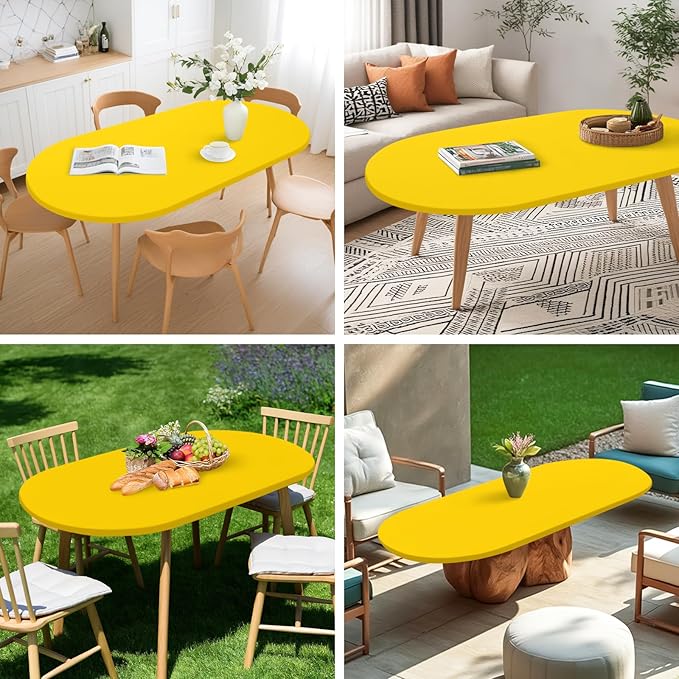 NEWISHER Fitted Oval Tablecloth 48 x 68 Inch Elastic Table Cloth, Stretch Spandex Table Cover Gold Washable Polyester Top Cap Cover for Dining Picnic Camping Indoor and Outdoor