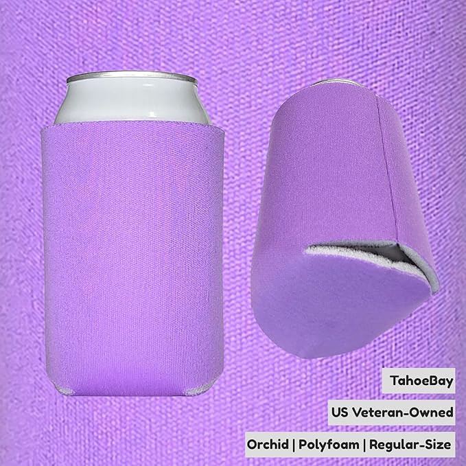TahoeBay Bulk Blank Beer Can Cooler Sleeves (50-Pack) Sublimation Blanks for Vinyl Plain Soft Foam Can Sleeves Coolers for Soda Cans & Bottles Black, White, Assorted Solid Color (Orchid)