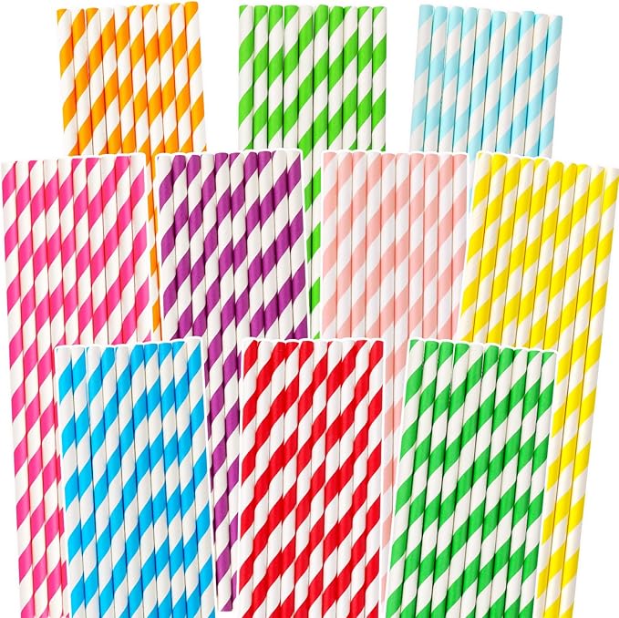 100 Packs Biodegradable Paper Straws, Assorted Rainbow Colors Disposable Drinking Straws for Birthday Carnival Summer Pool Party Wedding Baby Shower Halloween Christmas Decoration Supplies