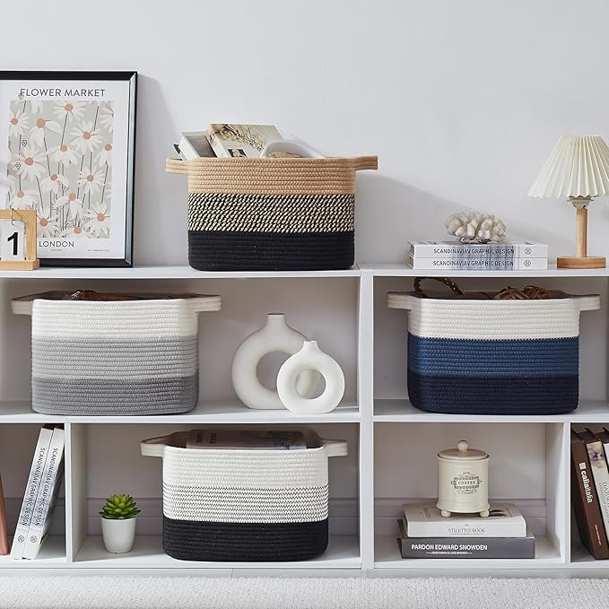 OIASKET Storage Basket for Organizing, Woven Baskets for Storage, Rectangle Decorative Baskets for Shleves, Closet, Toys, Books, Nursery Organizer Bins - Pack of 3 (Gradient Black, 13"x9.85"x8.7")