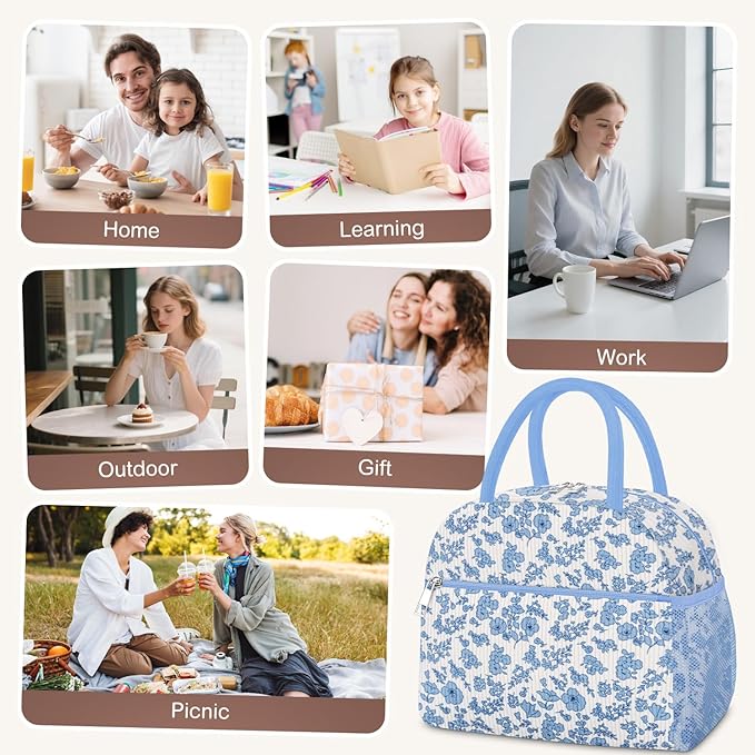 KUBYA Lunch Bag Lunch Box for Women, Cute Corduroy Insulated Reusable Work Leakproof Simple Adults Large Lunch Boxes Tote Bag Men Cooler Bag