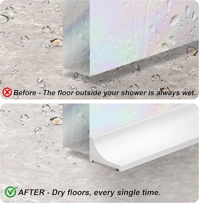 98Inch Shower Threshold Water Dam, Self-Adhesive Silicone Shower Barrier Water Stopper Shower Door Bottom Seal Strip Shower Splash Guard for Bathroom Kitchen Bathtub