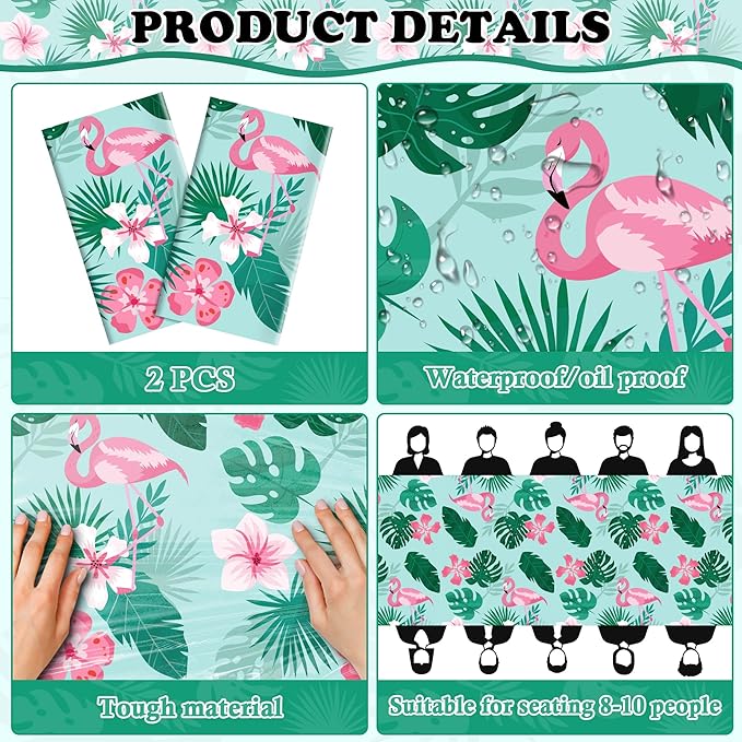 OHOME Luau Party Decorations - Plastic Tablecloth for Tropical Party Decorations | Hawaiian Themed Palm Leaves Summer Beach Favors Supplies,2 Pack