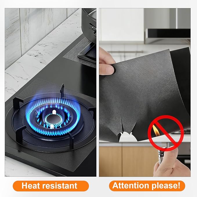Stove Burner Covers 10 Pack, 10.6x10.6 Inch Gas Stove Top Covers, Non-Stick reusable Burner Liners, Cuttable Protectors for Easy Clean Kitchen Accessories, Black