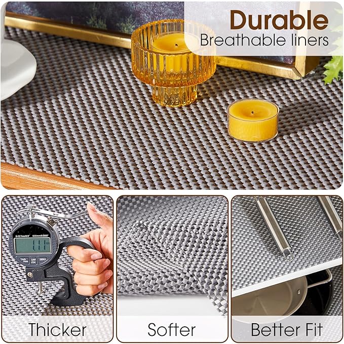 Shelf Liner for Kitchen Cabinet, Drawer Liners Non Slip Non Adhesive Thick Mat, Breathable Dresser Pantry Bathroom Protector, Grey, 12" x 120"