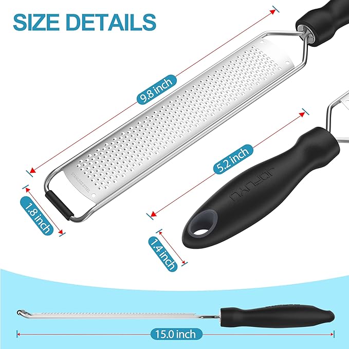 Zester Grater, Lemon Zester Grater with Handle, Premium Stainless Steel Citrus Zester for Parmesan, Garlic, Chocolate, Ginger, Non-Slip Grip, Safety Cover & Cleaning Brush, Black