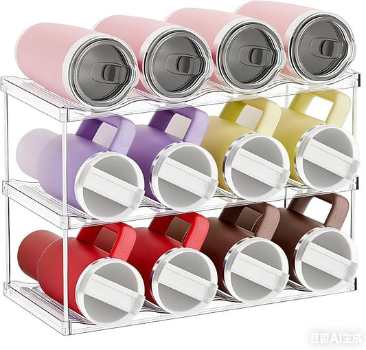Stackable Water Bottle Organizer for Cabinet,3 Tier Water Bottle Holder for Stanley Yeti 40 oz Bottle Shelf,Clear Tumbler Storage Organizer,Wine Rack,Cup Organizer for Kitchen Cabinets Counter Pantry