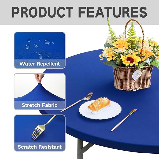 Round Fitted Table Cover Elastic Tablecloth 5ft Stretch Spandex Table Top Cover for Dining Kitchen Home Party Blue 60 Inch