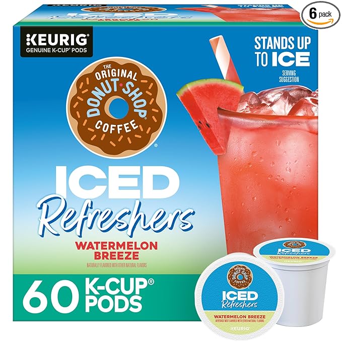 The Original Donut Shop Iced Refreshers, Watermelon Breeze Flavor, Keurig Single Serve K-Cup Pods, Brew Over Ice, 60 Count (6 Packs of 10)