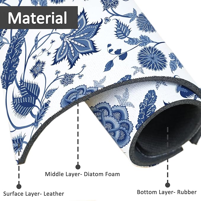 15" X 5.5" Kitchen Sink Splash Guard Faucet Mat Floral Super Absorbent Fast Drying Faucet Guard & Draining Mat Sink Splash Guard Behind Faucet for Kitchen, Bathroom
