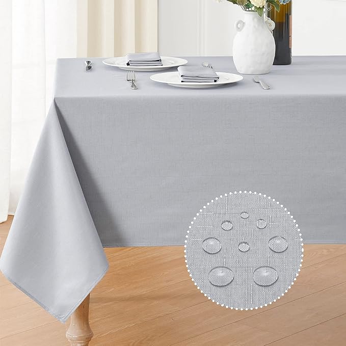 Veblandy Textured Rectangle Tablecloth 60x104 inch Table Cloth Water Resistant Wrinkle Free Spill-Proof, Decorative Fabric Table Cover Washable for Banquet Parties Event Holiday Dinner, Light Grey