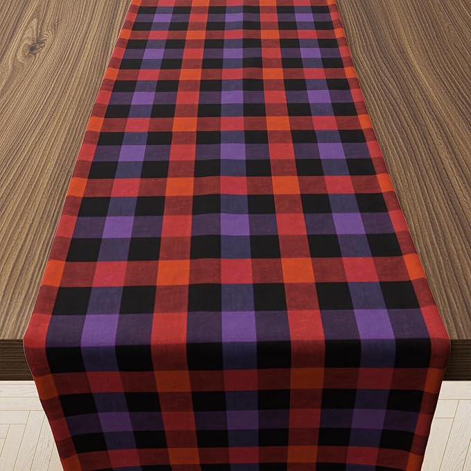 Halloween Decorations - Halloween Checkered Table Runner | Halloween Party Favors Home Decor - Halloween Tablecloth Backdrop for Fall Kitchen Dining Indoor Outdoor Decorations