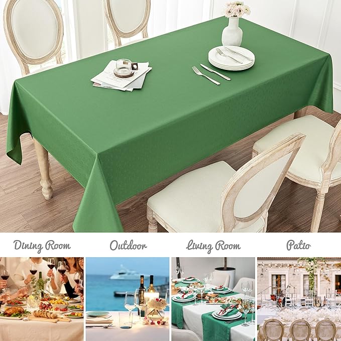Veblandy Rectangle Tablecloth Waterproof 52x70 inch Linen Textured Table Cloth Stain and Wrinkle Resistant Washable, Decorative Fabric Table Cover for Dining, Party and Camping, Green