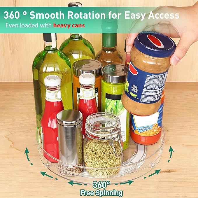 2 Pack Lazy Susan Organizer, 9.5" Lazy Susan Turntable Spice Rack for Cabinet, Refrigerator Organizer and Storage for Pantry, Closet, Countertop, Non-Skid Fridge Organizers