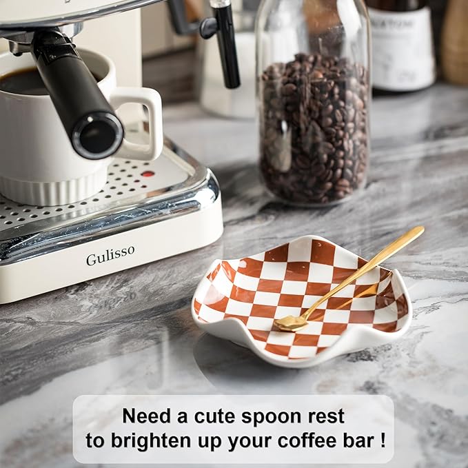 Spoon Rest for Stove Top, Checkered Coffee Spoon Rest, Ceramic Spoon Holder for Kitchen Counter Cooking Utensil Rest - Heat Resistant & Dishwasher Safe, Modern Farmhouse Kitchen DéCor