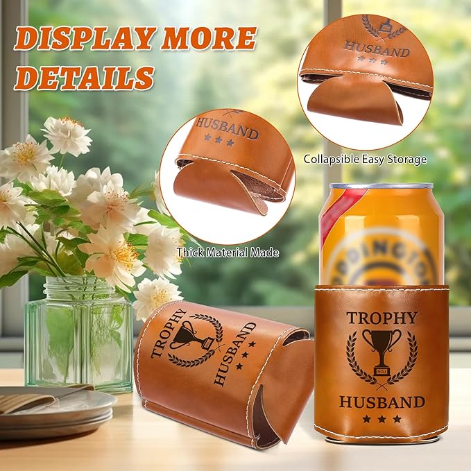 Fathers Day Gifts for Husband Men,Funny Gifts for Dad from Daughter,Mens Birthday Gag Cool Retirement Christmas Gifts for Him,Leather Can Cooler Sleeve Holder for Soda
