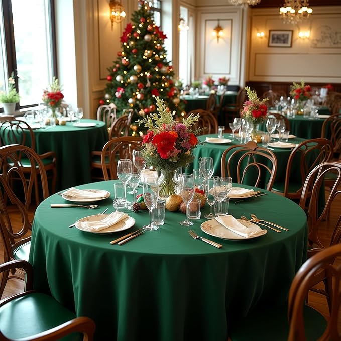 sancua Round Tablecloth 108 Inch Diameter, 6 Pack Hunter Green, Circle Polyester Fabric Table Cloth for Chiristmas Party Reception Banquet Birthday, Washable Formal Table Cover(Fit 42-96 Inch Tables)