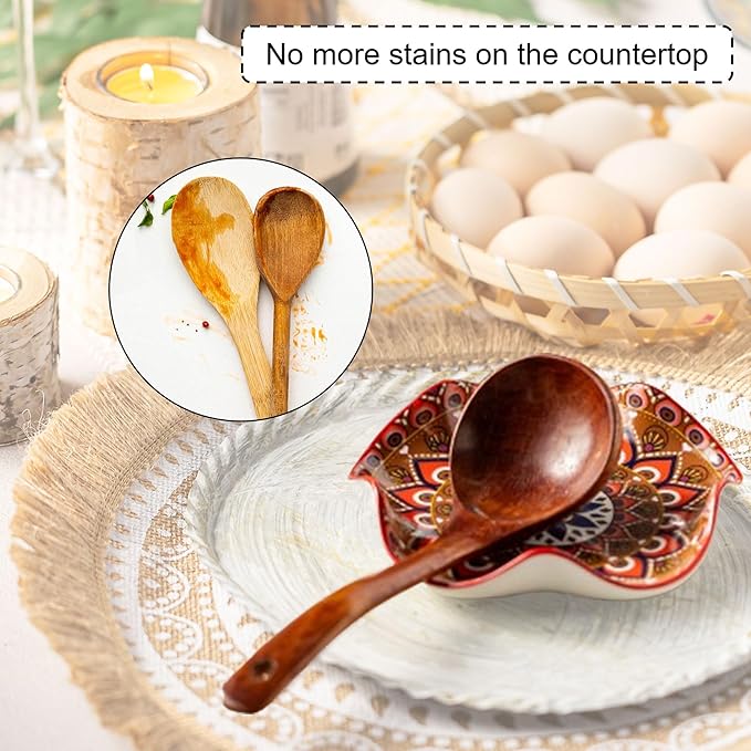 Spoon Rest for Stove Top, 5.3in Spoon Holder Utensil Rest, Ceramic Spoon Rests for Kitchen Counter Bohemian Style Cooking Gift for Housewarming