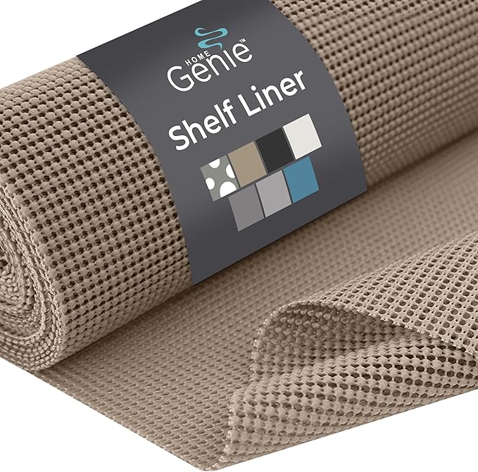 HOME GENIE Shelf Drawer and Cabinet Liner, Durable with Strong Grip, 17.5 in x 10 FT, Non Adhesive Liners Protect Kitchen Cabinets and Cupboard, Bathroom Drawers and Shelves, Desks, Light Taupe
