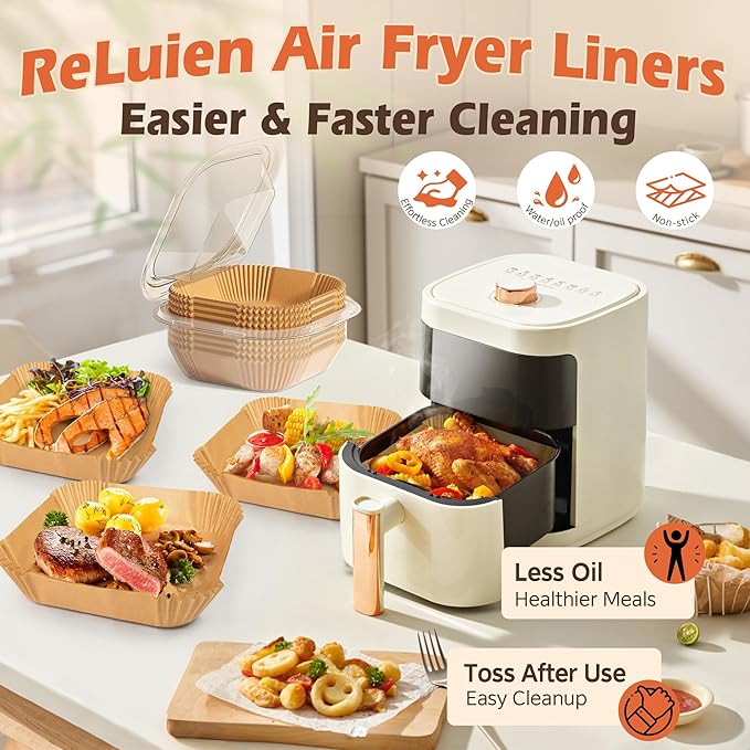 Air Fryer Liners Disposable, 125Pcs Parchment Paper, 8 Inch Non-stick Air Fryer Paper Liners, Unbleached Square Airfryer Liners for 5-8QT Air Fryer, Baking, Roasting Microwave