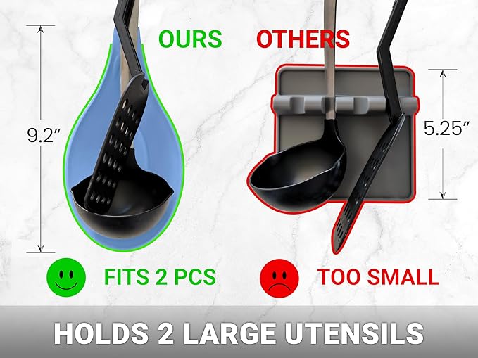 Silicone Spoon Rest for Stove Top Set of 2 – HEAT RESISTANT DISHWASHER SAFE Kitchen Utensil Holder for LARGE Utensils - Won’t Break - Non-Slip - Ideal for Glass & Induction Cooktops - for Home Cooks