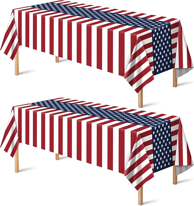 OHOME 4th of July Decorations - Patriotic American Flag Plastic Tablecloth for 250th Anniversary | Fourth of July Accessories Memorial Day Decor for Home Outdoor Outside Party Favors,54"x108",2 Pack
