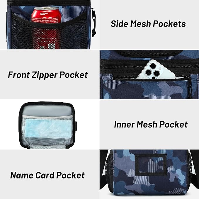 MIER Insulated Lunch Box Dual Compartment Lunch Bag Leakproof Cooler for Men Women Adult Work, Camo, Medium (Upgraded Extra-Tall Bottom Layer)