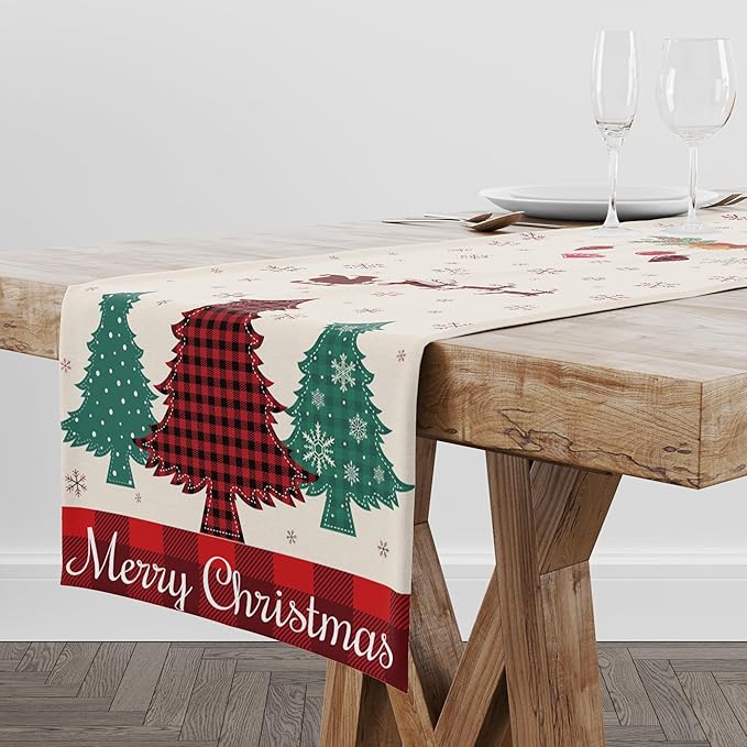 OHOME Christmas Decorations - Christmas Table Runner | Xmas Tree Santa Elk Decorations Holiday Navidad Party Favors Decor Supplies Backdrop Indoor Outdoor for Kitchen Home Office
