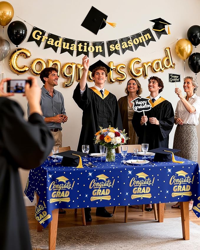 Pureegg Graduation Decorations 2026, 3 Pack Gongrats Grad Table Cloth for Graduation Party Supplies, Class of 2026 Decorations, 54x108 Inch, Graduation Blue