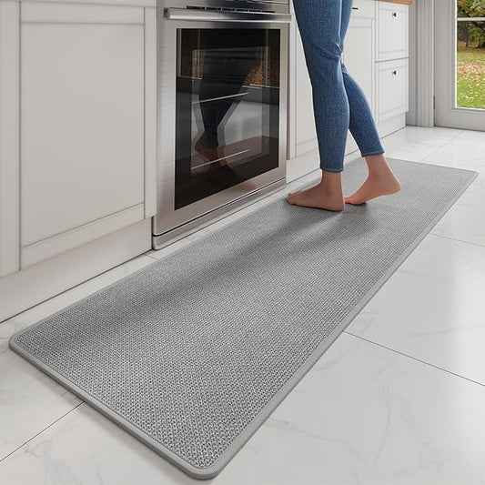 Kitchen Mats for Floor, Super Absorbent Kitchen Rugs Non Slip Washable, Soft Imitation Linen Braided Runner Rug, Standing Mat Kitchen Sink Mat, Easy to Clean, Gray 17x71
