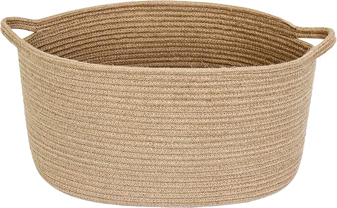 MEGASKET Jute Wicker Storage Basket with Handles, 17"x12"x8" Decorative Woven Baskets for Organizing Dog Toy, Gifts, Book, Towel, Cloth, Boho Storage Bin for Shelves, Entryway, Closet, Home Decor