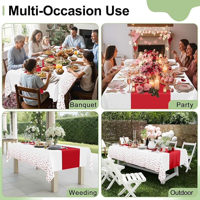 Smiry Plastic Table Cloth Disposable 3 Pack, 54 x 108 Inch Rectangle Waterproof Tablecloth, Printed Gold Table Runner Style for Birthday Weeding, Party Decorations, Leakproof & Sturdy, White and Red