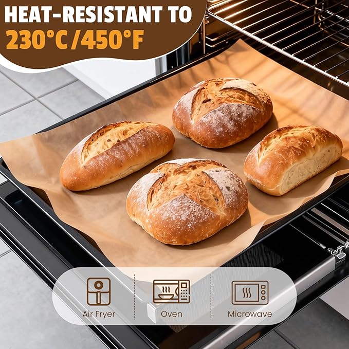 CAREGY 240Pcs Unbleached Parchment Paper Sheets, 12 x 16 Inch,Precut Non-Stick Parchment Paper for Baking,Cooking, Grilling, Air Fryer and Steaming,Fit for Half Sheet Pans
