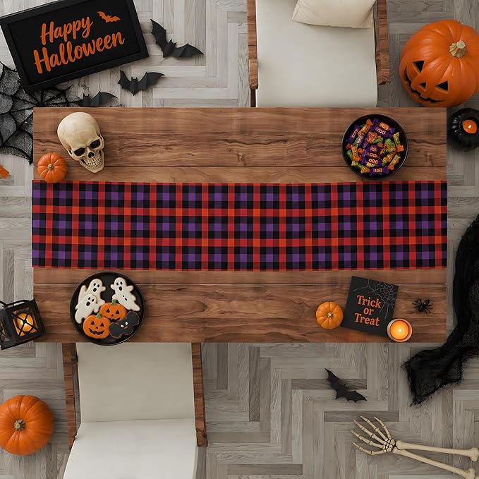 Halloween Decorations - Halloween Checkered Table Runner | Halloween Party Favors Home Decor - Halloween Tablecloth Backdrop for Fall Kitchen Dining Indoor Outdoor Decorations