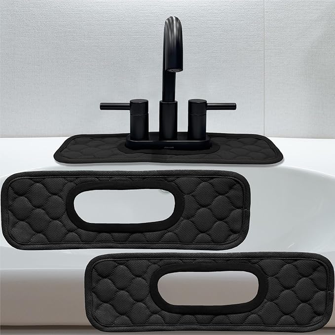 Bathroom Sink Splash Guard Oval-Hole Rectangle-Hole: AHA HOMEWARE, Faucet Mat for Bathroom Sink Oval Base, Bathroom Sink Water Splash Guard Centerset Rectangle Base (Black & Black)
