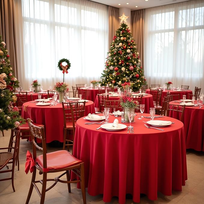 sancua Christmas Red 90 Inch Round Tablecloth, 8 Pack - Circle Polyester Fabric Table Cloth for Wedding Party Reception Banquet Birthday, Washable Formal Table Cover (Fit 30-72 Inch Tables)