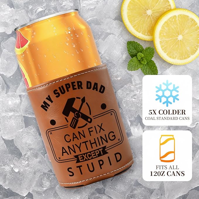 Fathers Day Gift for Dad- Keeps Cold 12Oz Can Cooler Insulated No Wet Hands, Dad Birthday Gifts from Daughter Son with Gift Box for Father's Day Retirement, Cauife Slim Can Koozie for Beer Soda