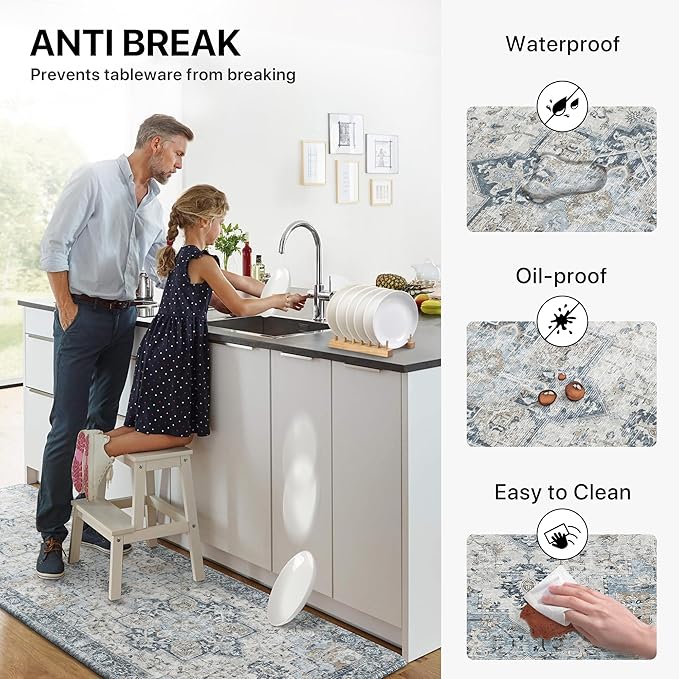 GENIMO Kitchen Mats for Floor 2PCs, Washable Anti Fatigue Mat for Cushioned, 20"x48"+20"x32", Waterproof Kitchen Rugs, Non Slip Comfort Standing Mat Rug for Home, Sink, Laundry, Light Blue