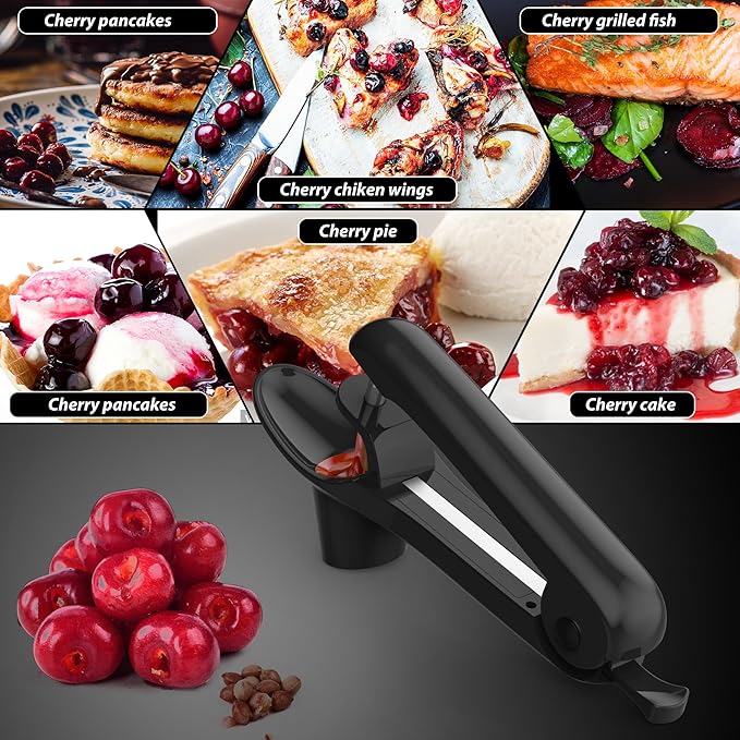 Cherry Pitter - UCMORX Stainless Steel Cherries Pitter Tool Cherries Corer Cherry Remover for Making Cherry Jam with Lock Design(Black)