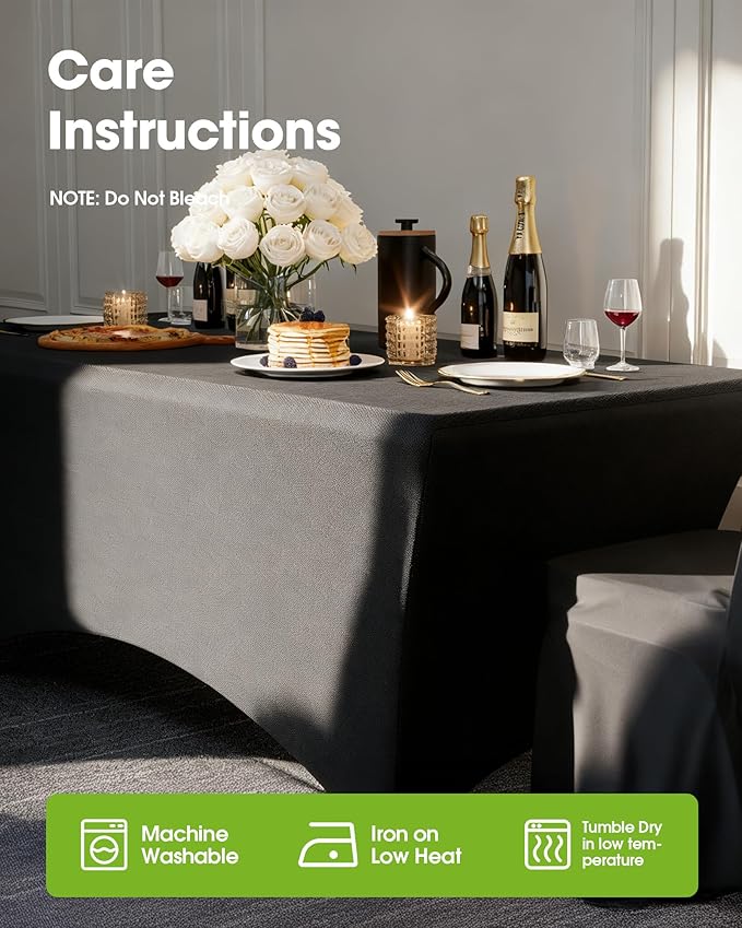 Pureegg Spandex Tablecloth 6ft - 4 Pack, Fitted and Tight Cloth for Rectangle Table, Wrinkle-Free and Stretch Table Cover for Party, Wedding, Banquet and Birthday, Black