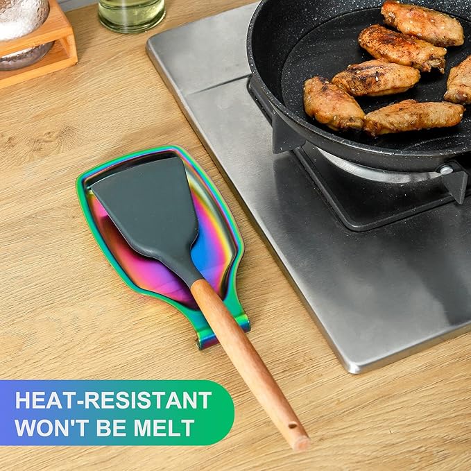 Rainbow Spoon Rest for Stove up, Stainless Steel Spoon Holder For Kitchen Counter, Large Spoon Rest, Spatula Spoon Ladle Utensil Holder, Dishwasher Safe, Rainbow Kitchen Accessories